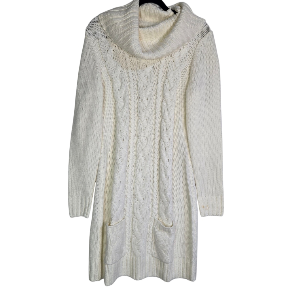 VENUS Women's Size M Ivory Cowl Neck Cable Knit Sweater Dress